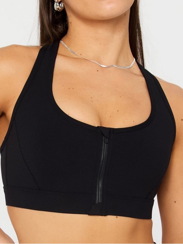 Fabletics Black Front-Zip Racerback Sports Bra